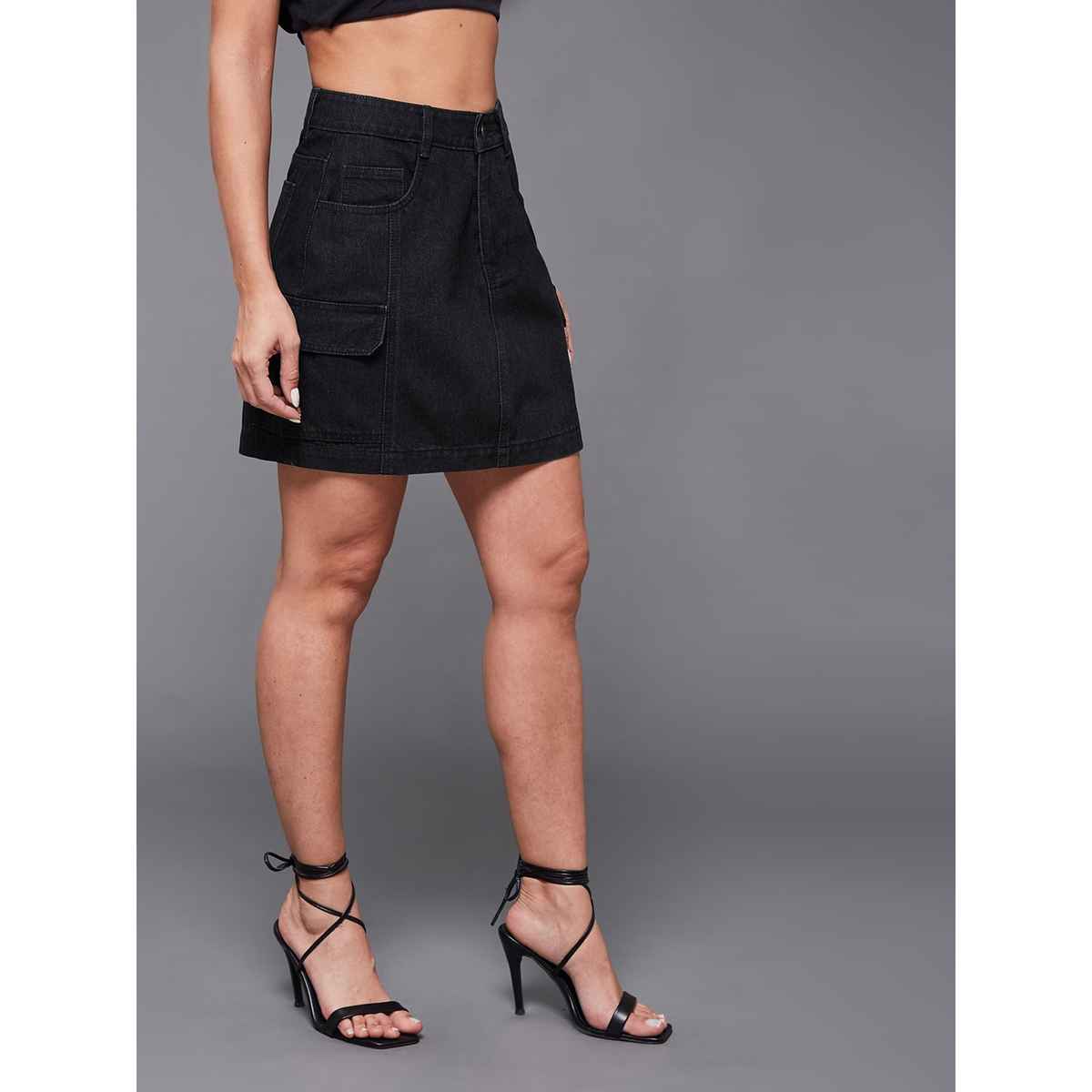 Miss Chase Women Straight High Rise Clean Look Mini Denim Skirt | Black | 34
