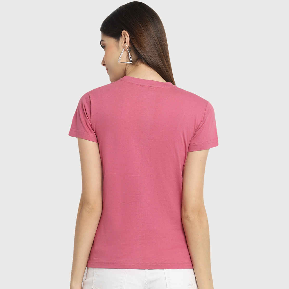 Fabflee Women Regular Cotton Printed Round Neck Tshirt | Pink | FAB-WT-35 | M
