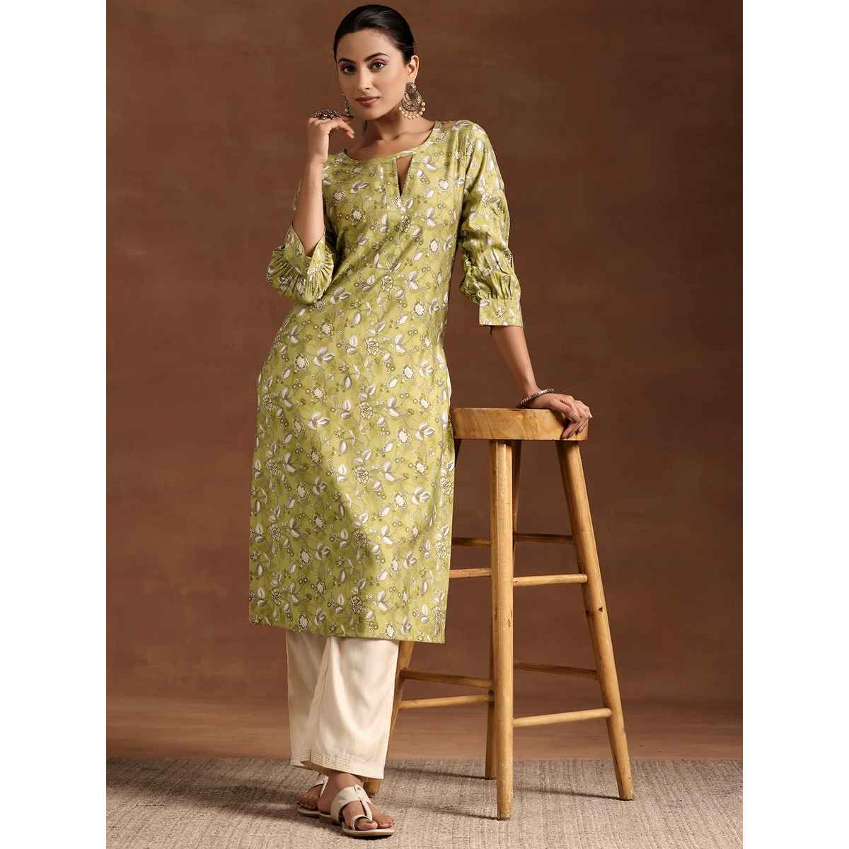 Libas Women's Printed Silk Straight Kurta | 29218 29218 | Green - L