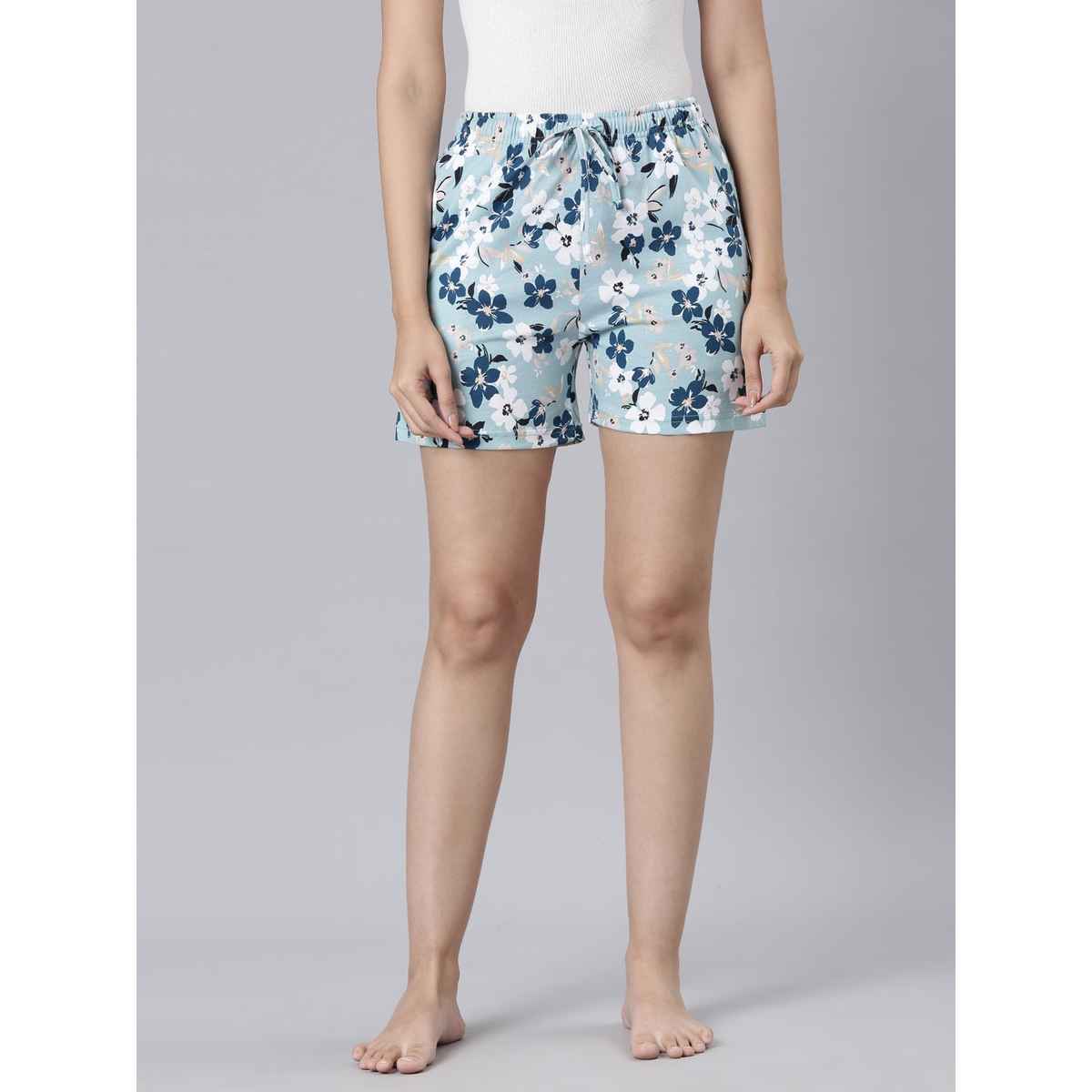 Go Colors Women's Printed Cotton Knit Lounge Shorts | Blue - XXL