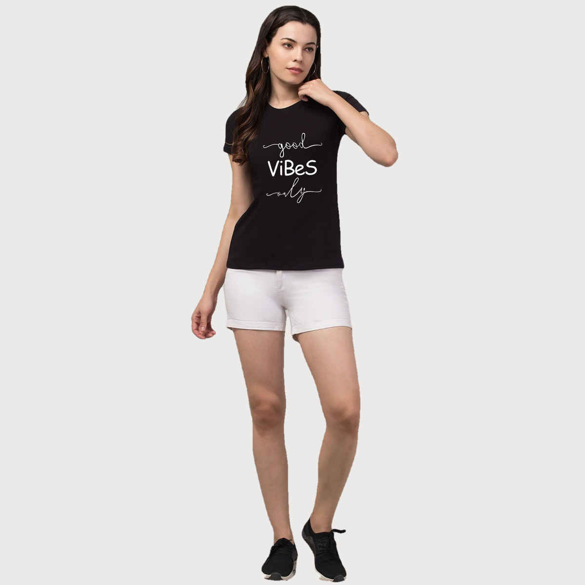 Smartees Women's Regular Fit Printed T-shirt | WW - Goodvibes | Black - XL