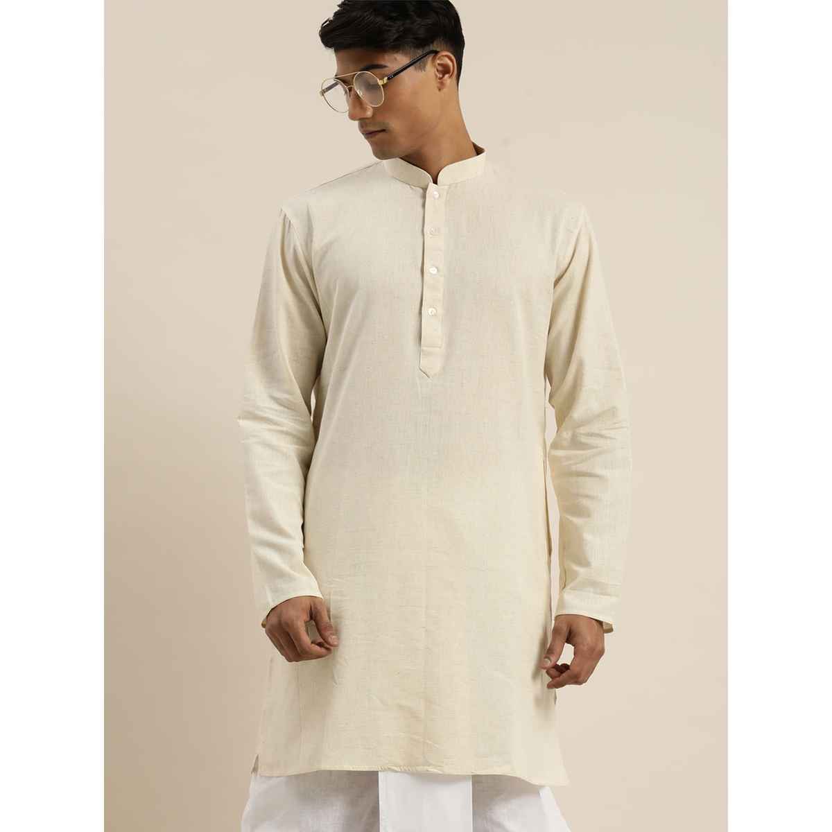 Vastramay Men's Cotton Short Kurta | Cream - XL
