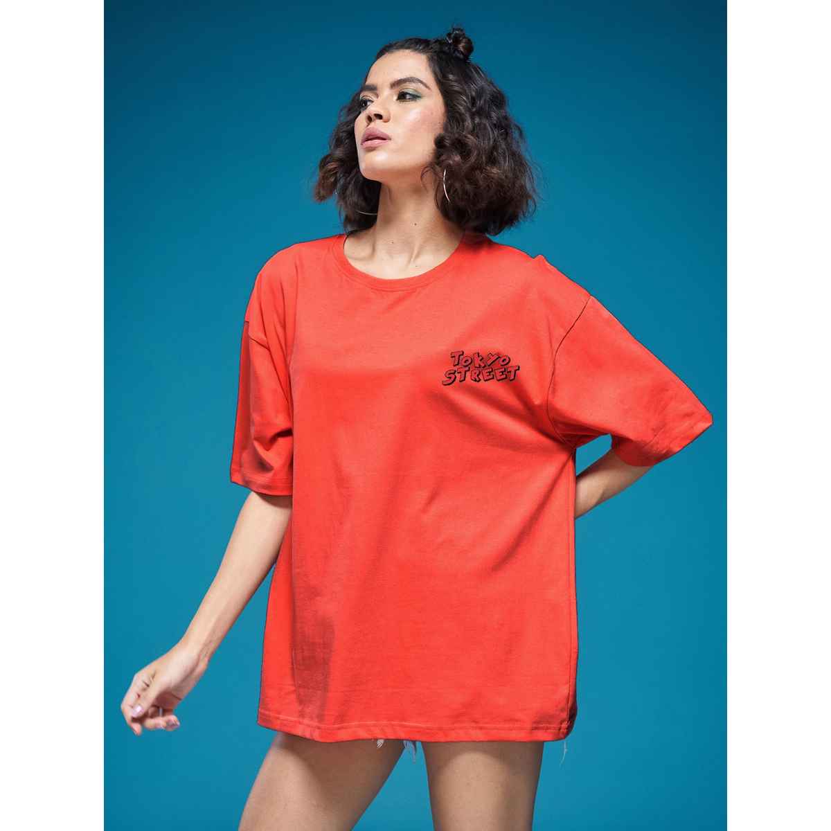 Smartees Women's Oversize Printed T-shirt | WW - 2028 | Orange - S