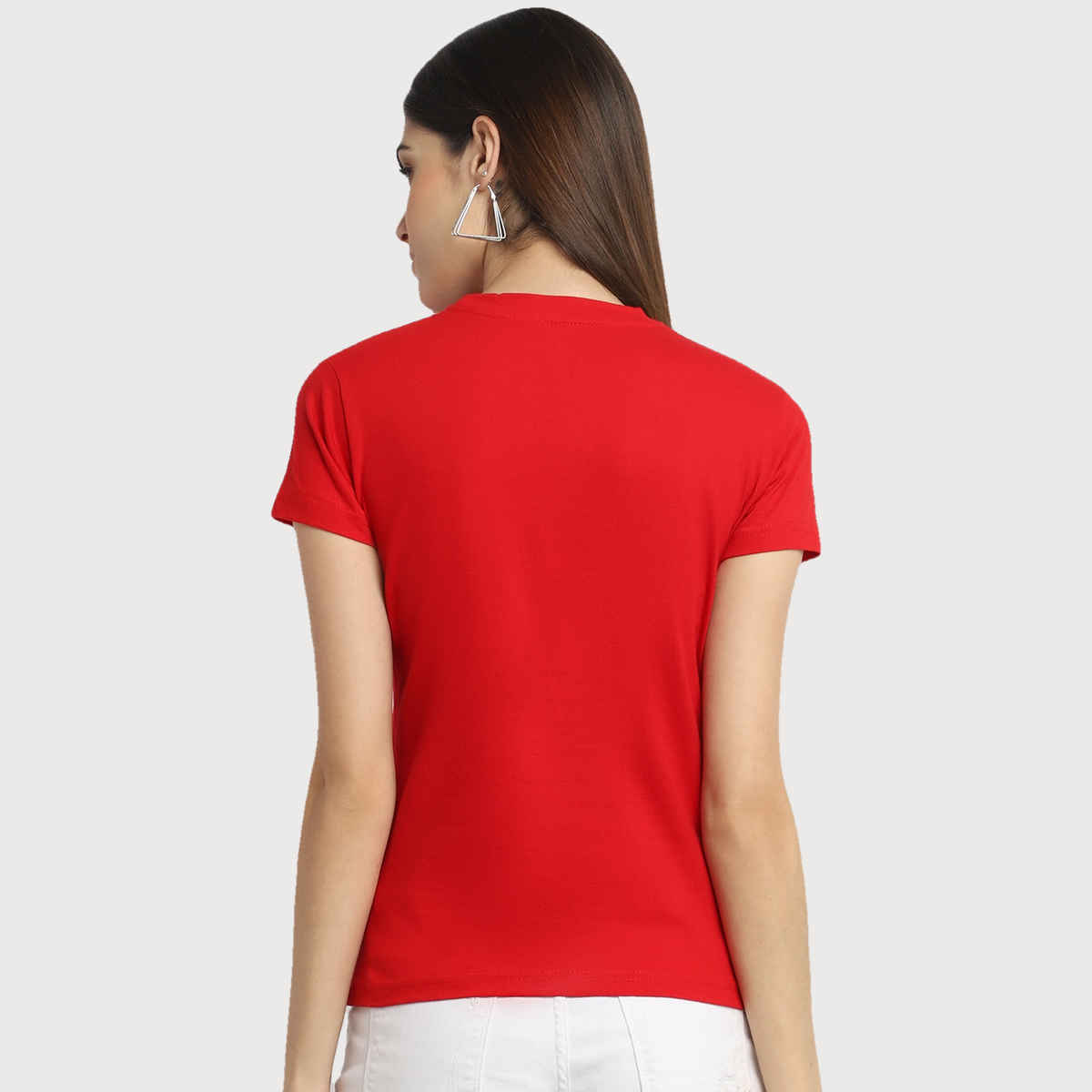 Fabflee Women Regular Cotton Printed Round Neck Tshirt | Red | FAB-WT-37 | L