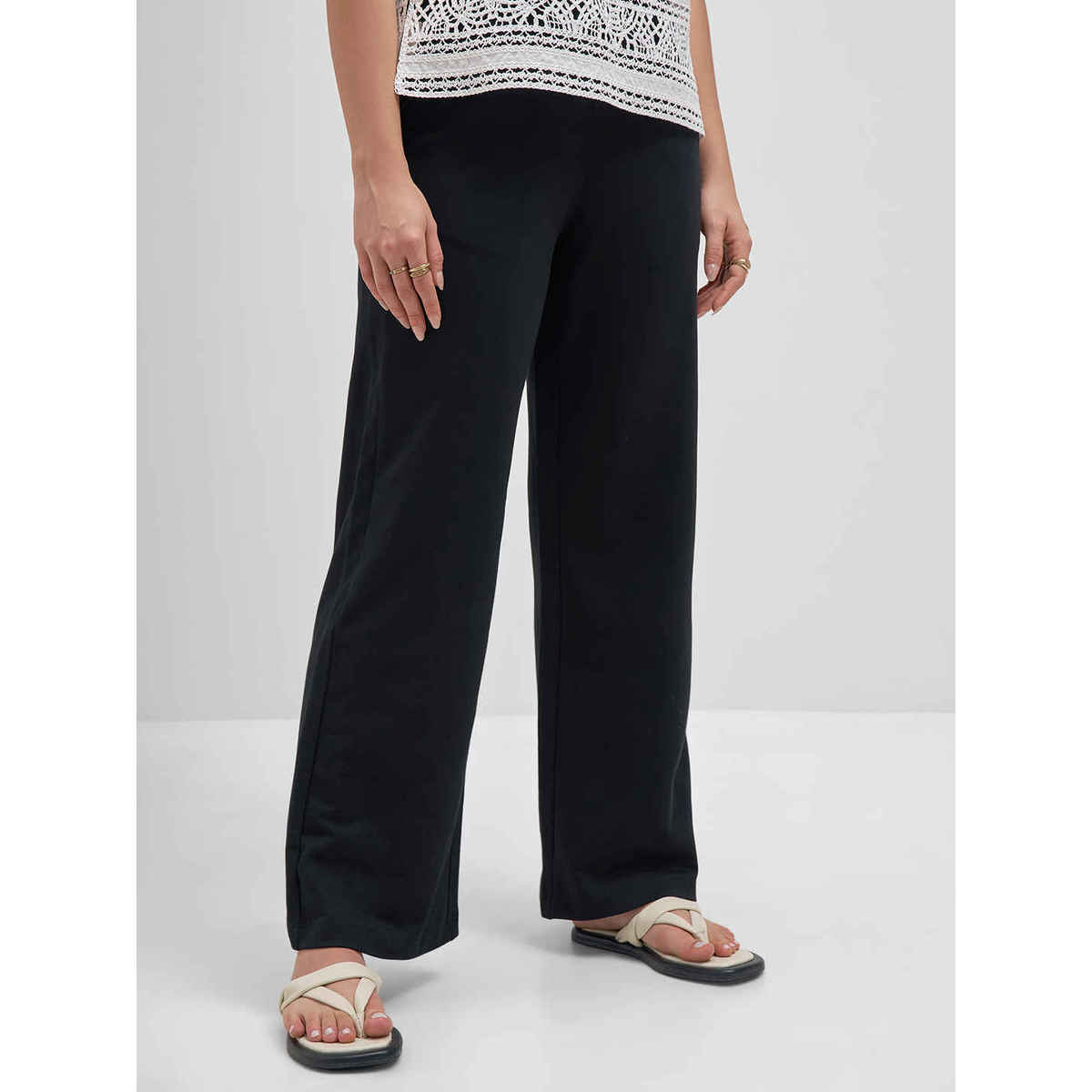 Tokyo Talkies Women Elasticated Straight Fit Trousers | BLACK | 30