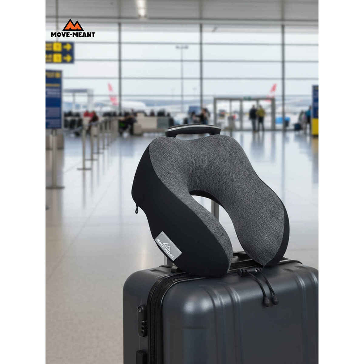 Move-Meant DreamRest Memory Foam Neck Pillow for Travel, Soft Support, Grey
