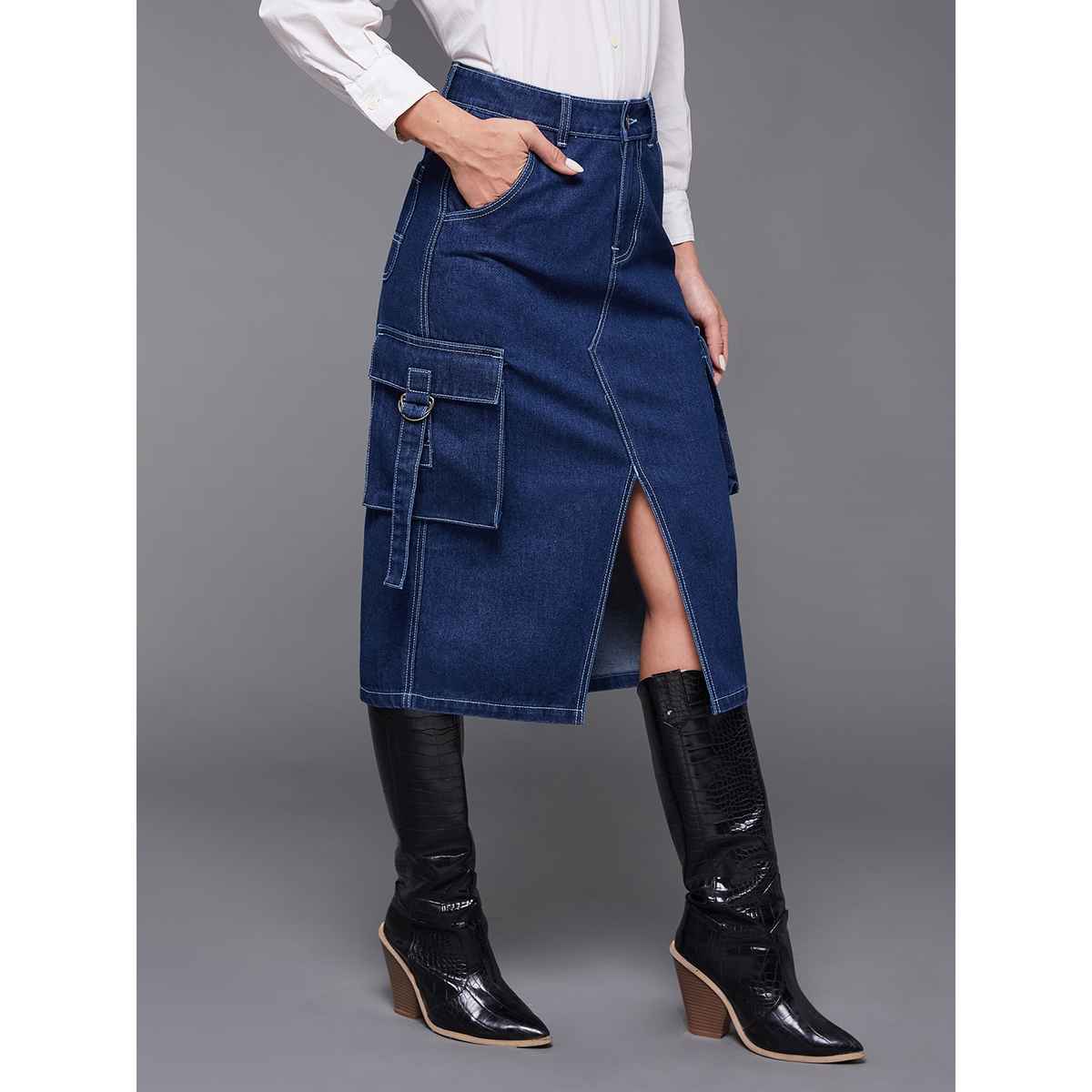 Miss Chase Women s Timeless Enigma Cargo Midi Skirt Navy Blue | 28