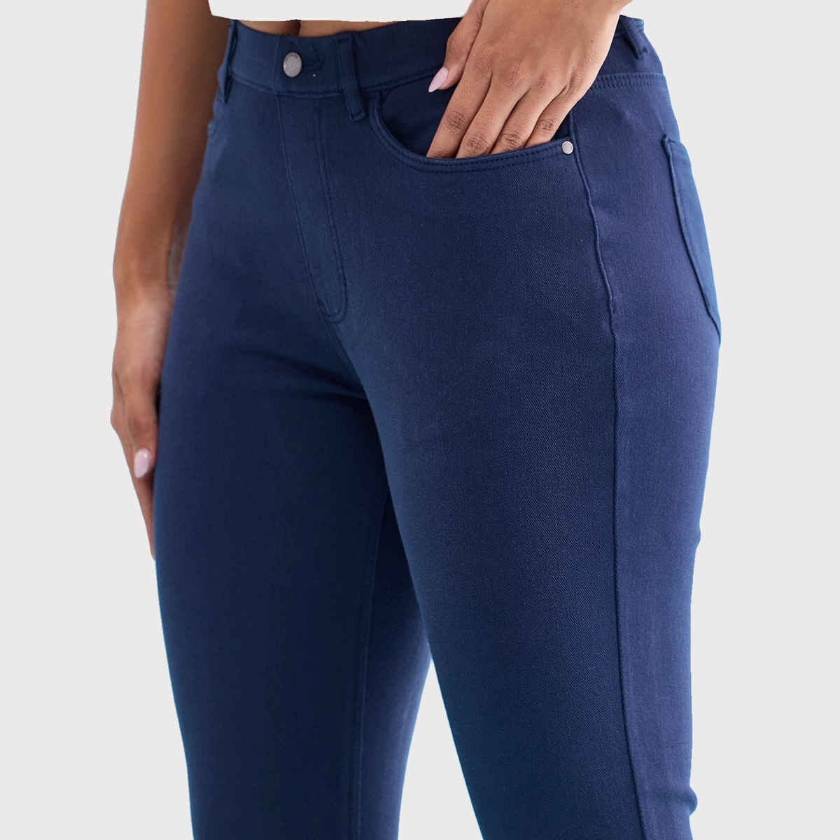 Go Colors Women's Solid Mid Rise Cropped Jeggings | LJC3 | Navy - S