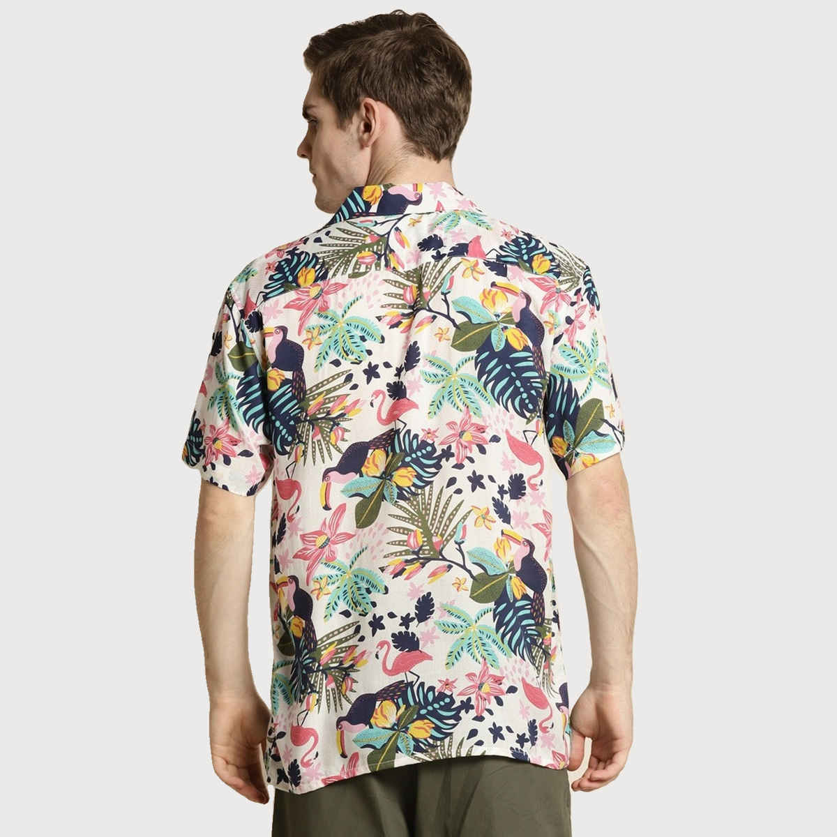 Hancock Men's Floral Printed Cuban Collar Short Sleeve Casual Shirt - White & Multi | 42