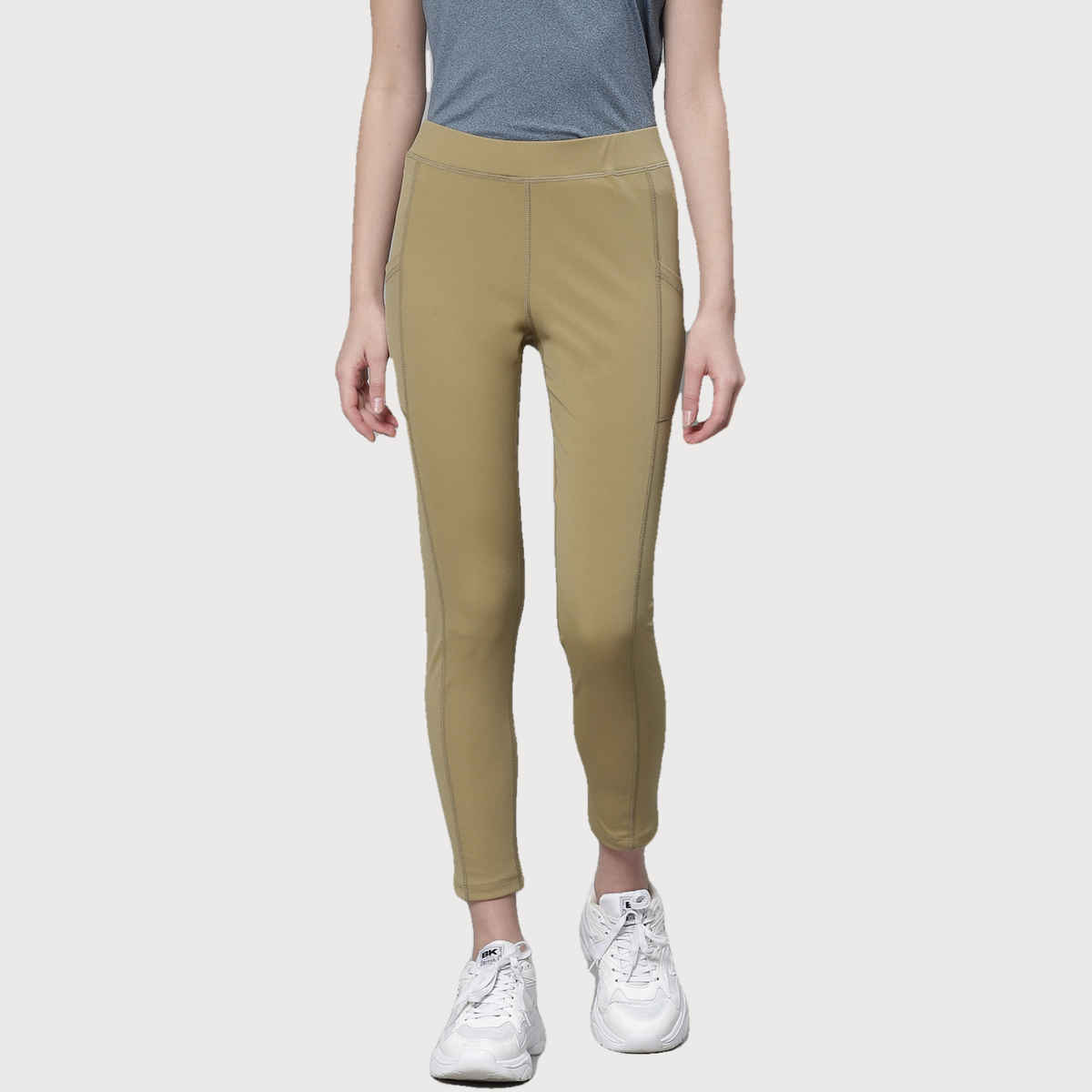 Chkokko Women's Yoga Track Pants Stretchable Gym Legging Tights With Pocket | Khakhi - 3XL