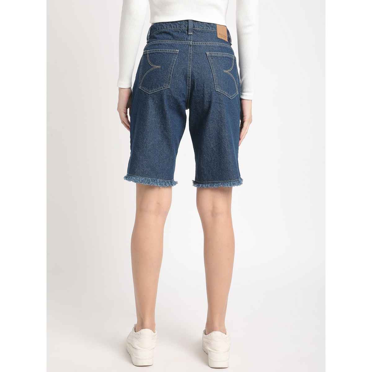 Bene Kleed Women Dark Blue Slim Fit Denim Shorts 28