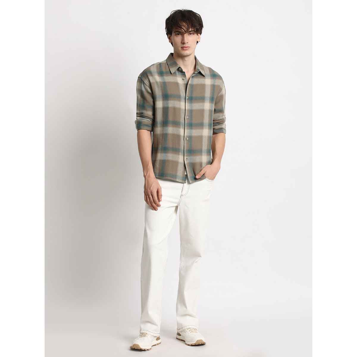 THE BEAR HOUSE Men's Checked Relaxed Fit Casual Shirt | TBH-BITON-BR | Brown - XXL
