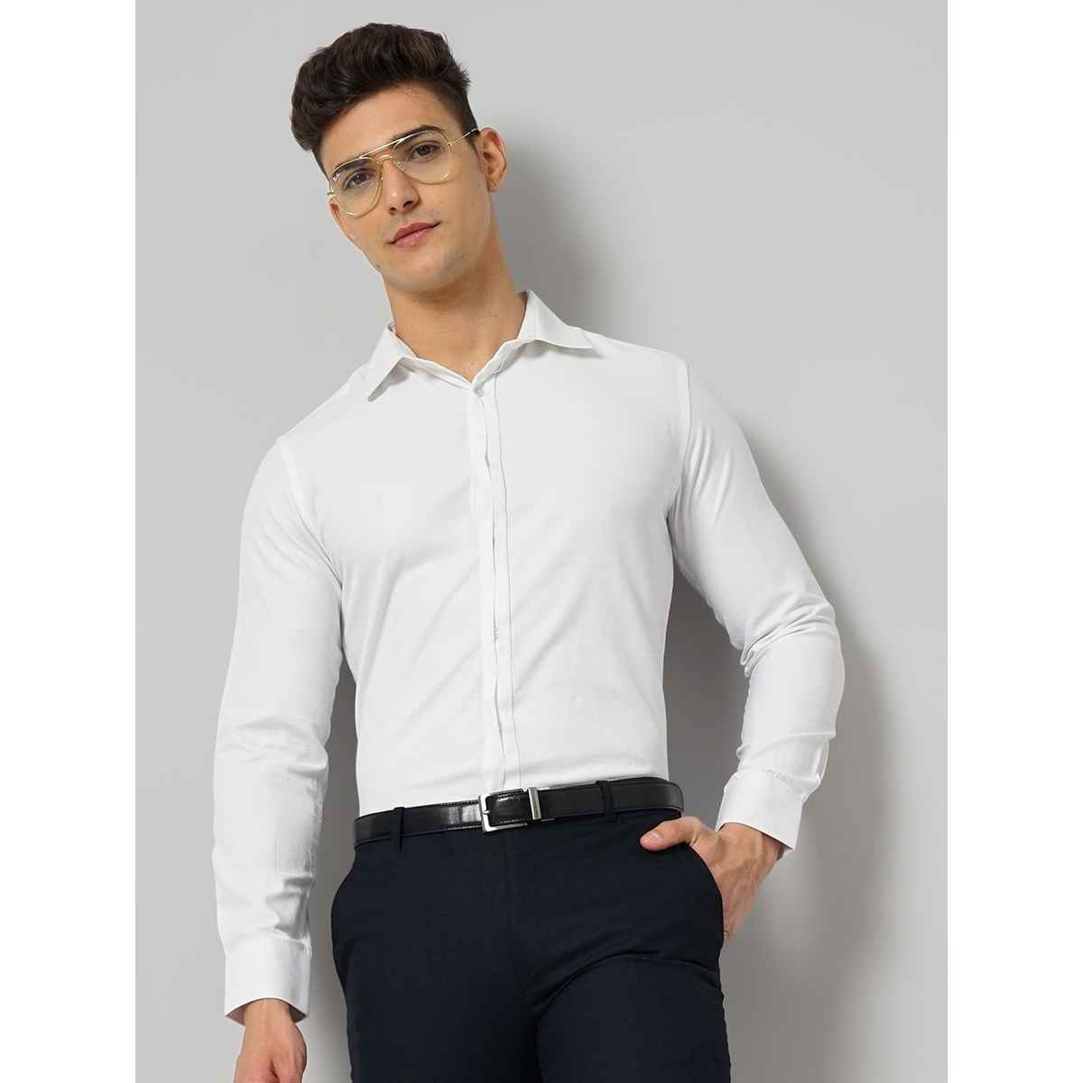 The Indian Garage Co Men's Slim Fit Solid Formal Shirt | White - XL
