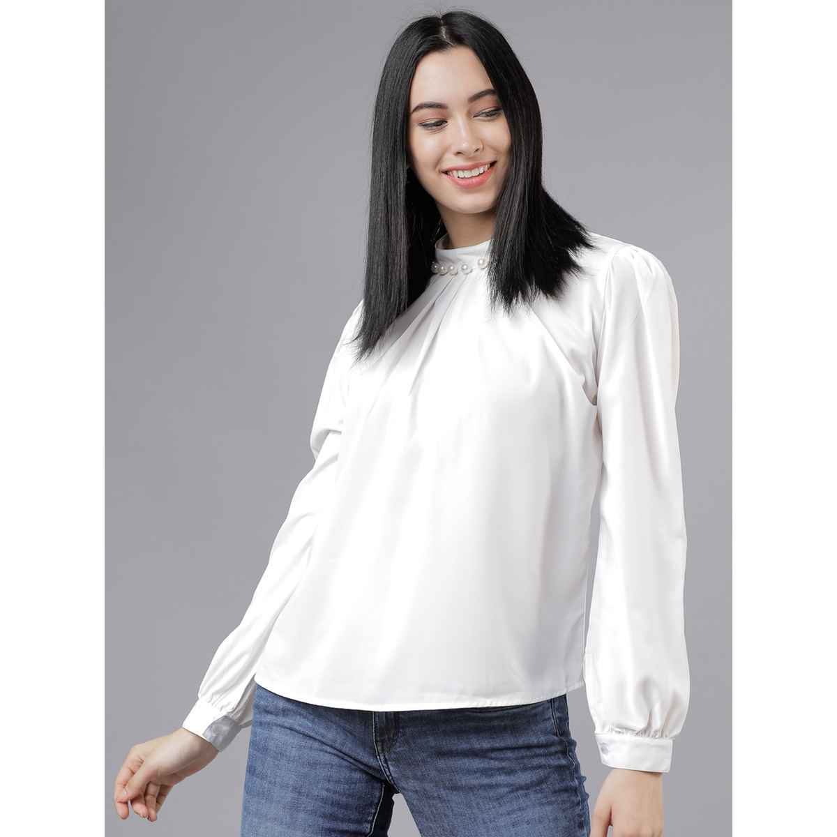 Tokyo Talkies Women's Solid A-Line Top | Off White - S