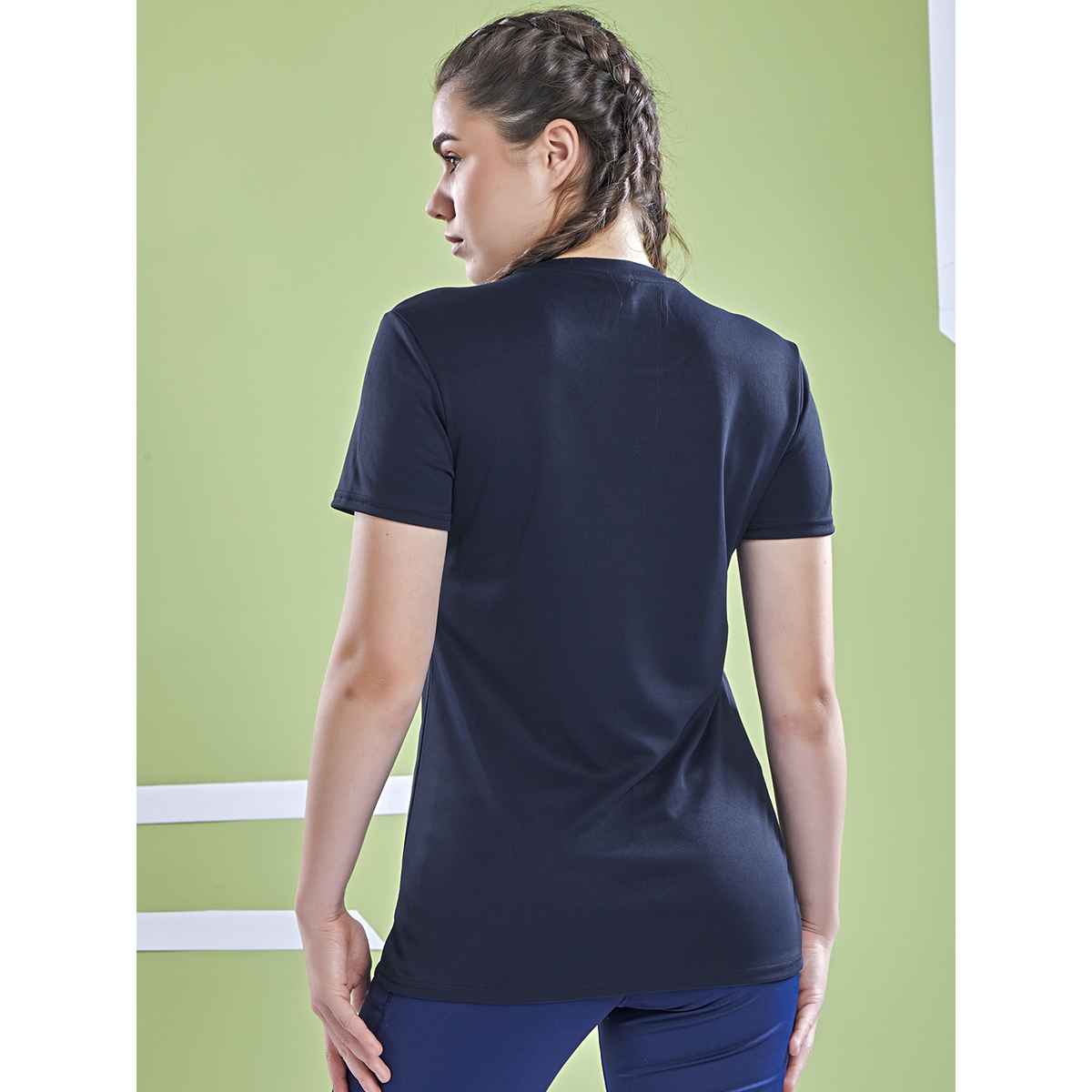 Technosport Women's Printed Slim Fit Round Neck Sports T-shirt with TECHNOCOOL+ - Navy XL