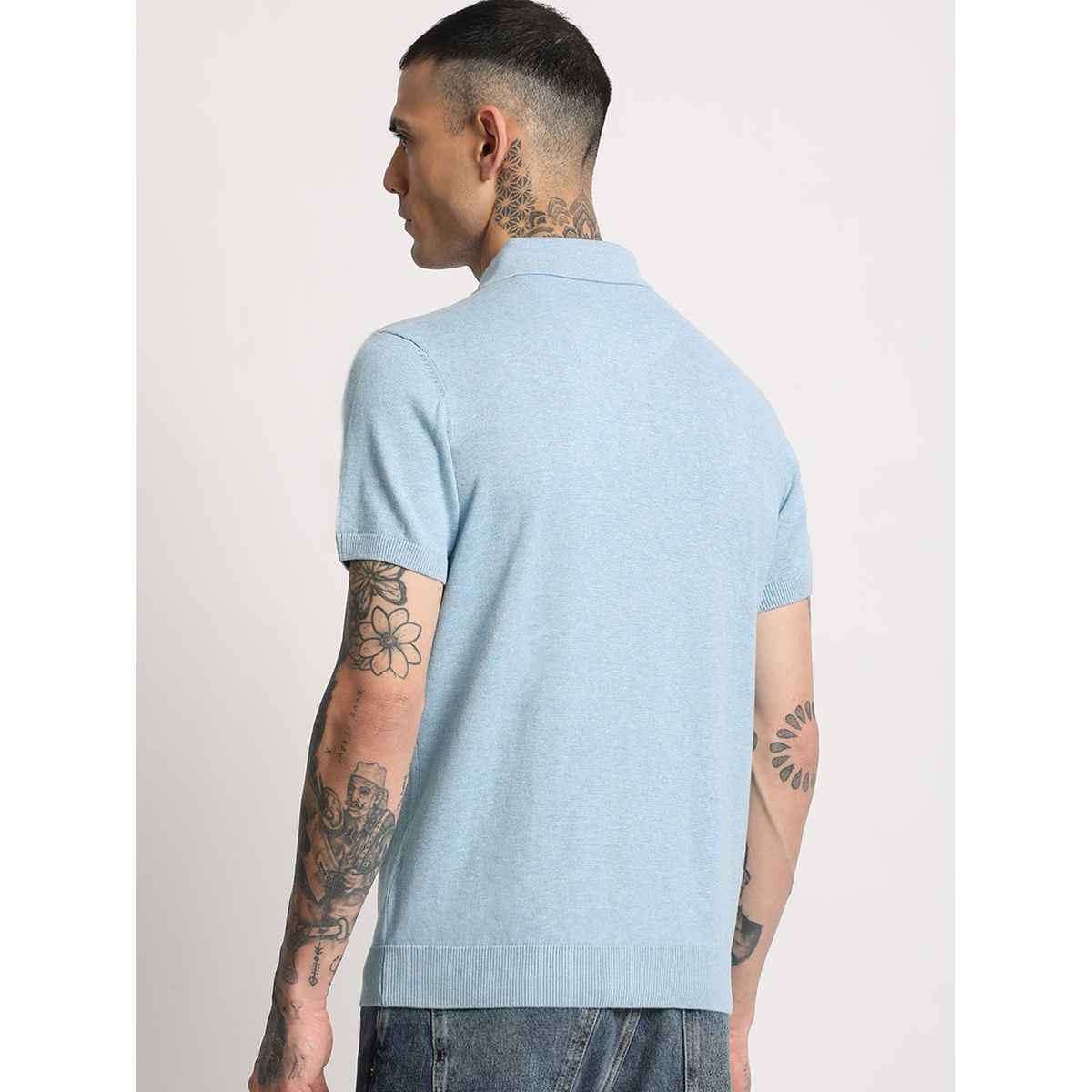 THE BEAR HOUSE Men's Solid Regular Fit Polo Collar T-shirt | POL-IRON-BL | Blue - M