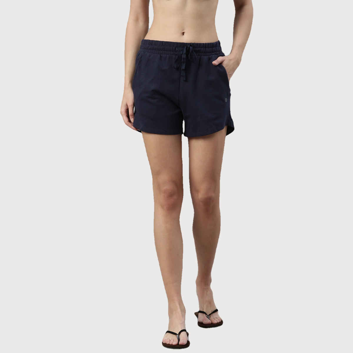 Enamor Essentials E078 Women s Comfy Terry Shorts | Adjustable Waistband & Pockets | Navy Blue | L