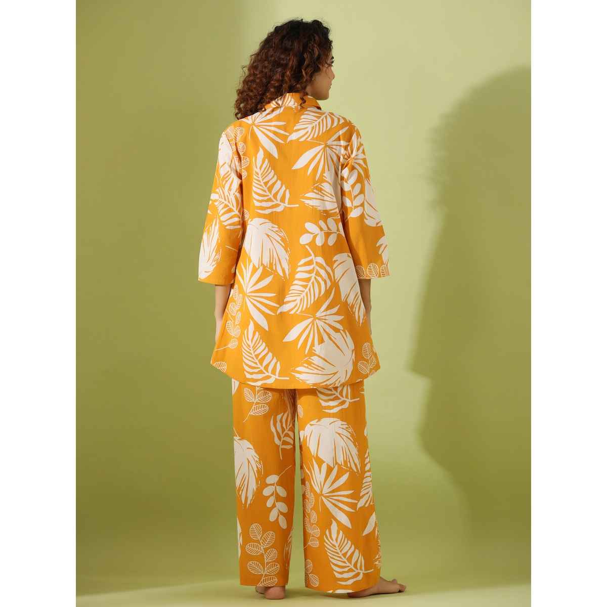 Sanskrutihomes Tropical Printed Pure Cotton Night Suit | Yellow - White | L