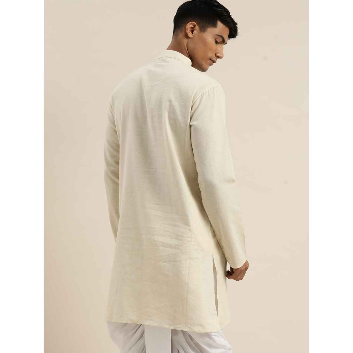 Vastramay Men's Cotton Short Kurta | Cream - XL