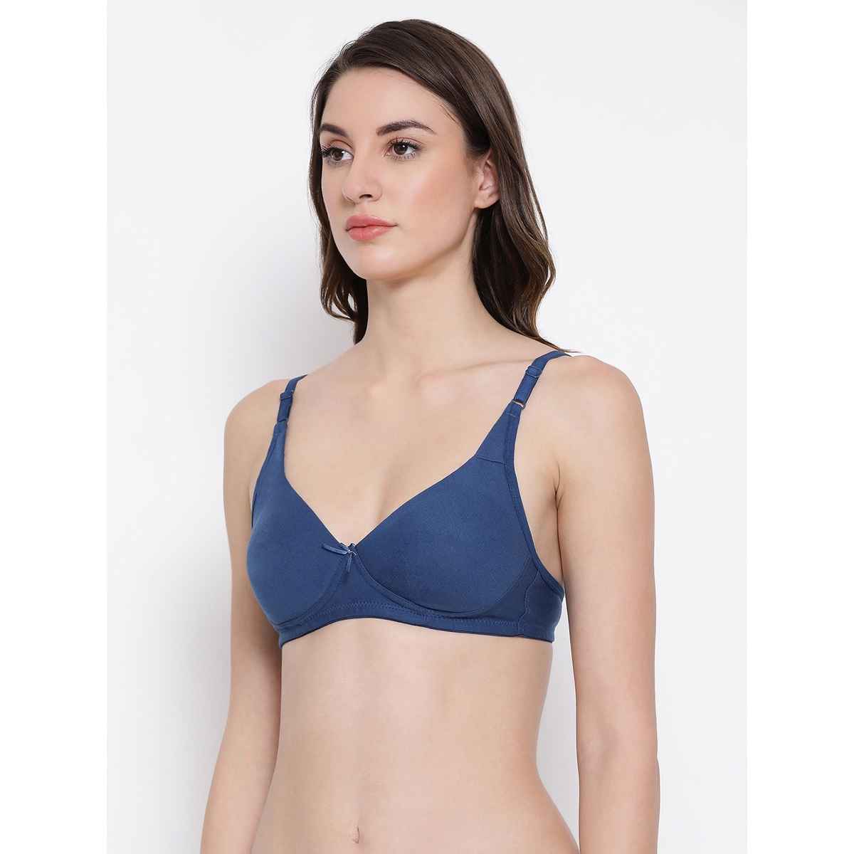 Clovia Women T-Shirt Bra Non-Padded Non-Wired Full Coverage | Blue, Black | 32D