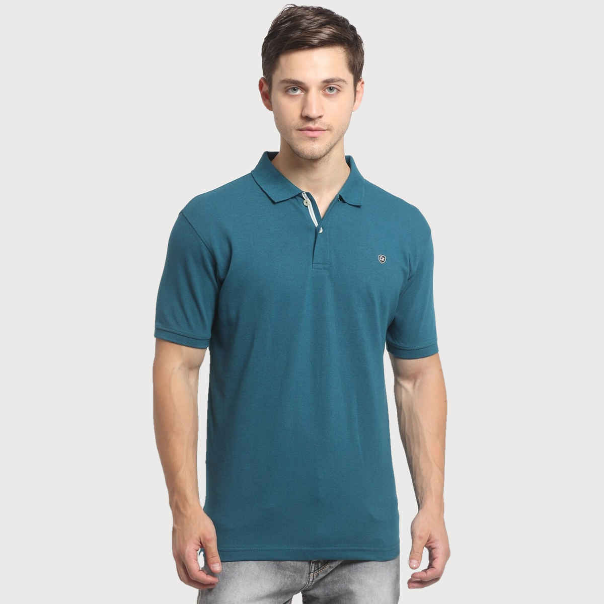 Cantabil Men's Solid Polo Neck Casual T-shirt | Airforce - L