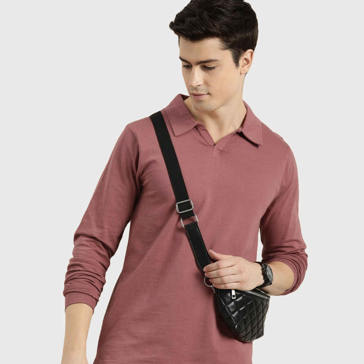 Dillinger Men's Polo Collar Pure Cotton T-shirt Long Sleeve | Pink - M