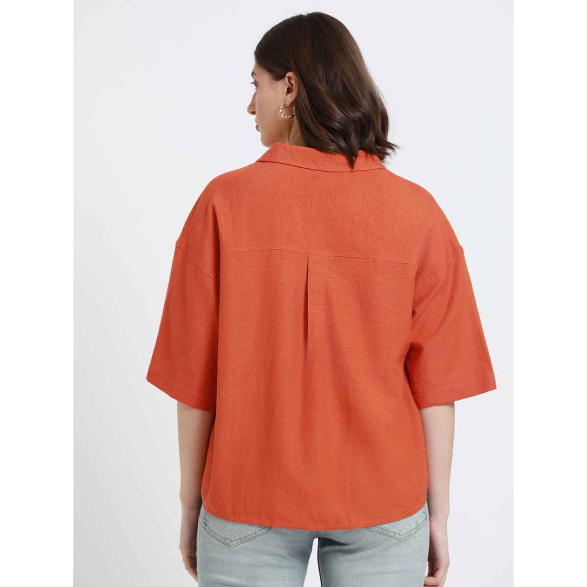 DL Women's Drop Shoulder Casual Oversized Shirt | DLWSHW23005 | Orange - L