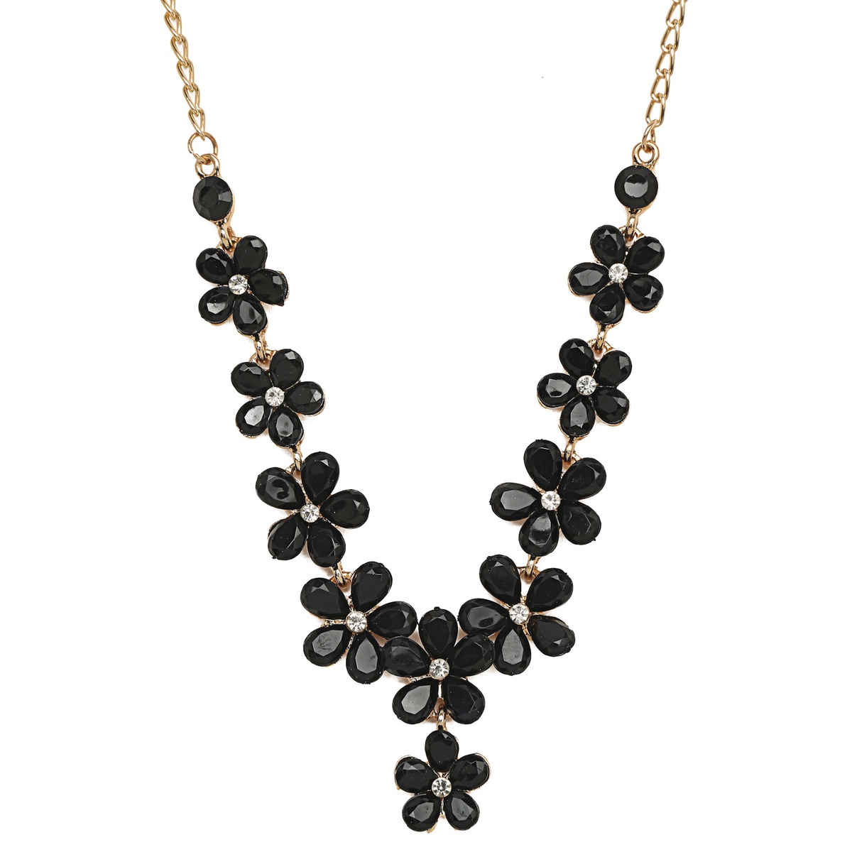 Youbella Crystal Necklace Jewellery Set With Earrings For Girls/Women (Black)(Ybnk - 5766)