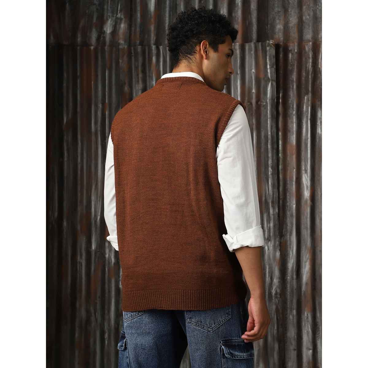 High Star Men's Sleeveless Round Neck Pullover Vest | Brown - XL
