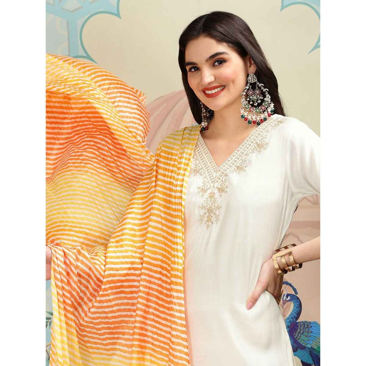 Ishin Women Kurta Set with Dupatta | INWSDS24051 | White - M