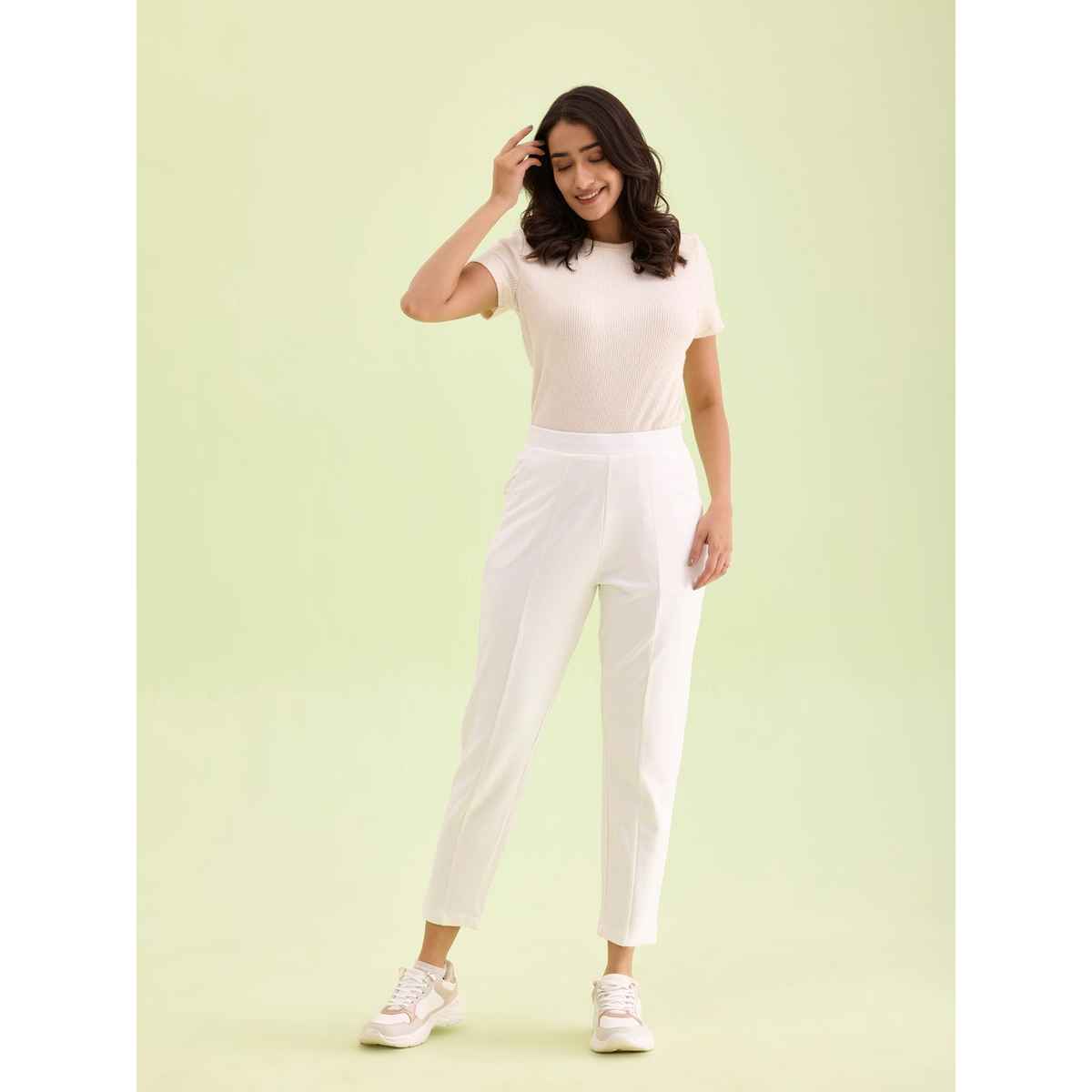 Go Colors Women's Solid Stretch Ponte Pants | LT03 | White - S