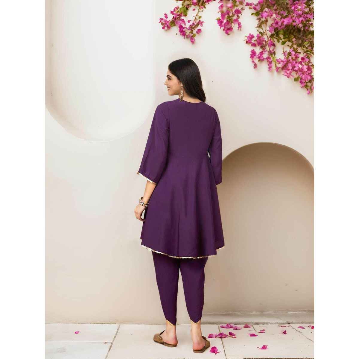 Ishin Women's Kurta Set Cotton 2 Pcs | Lilac - XL