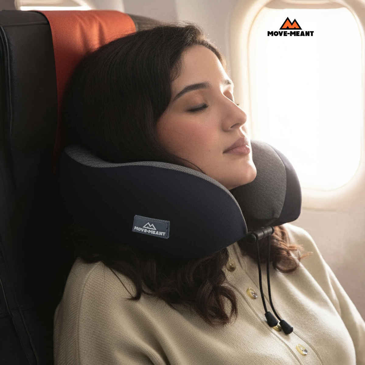 Move-Meant DreamRest Memory Foam Neck Pillow for Travel, Soft Support, Grey