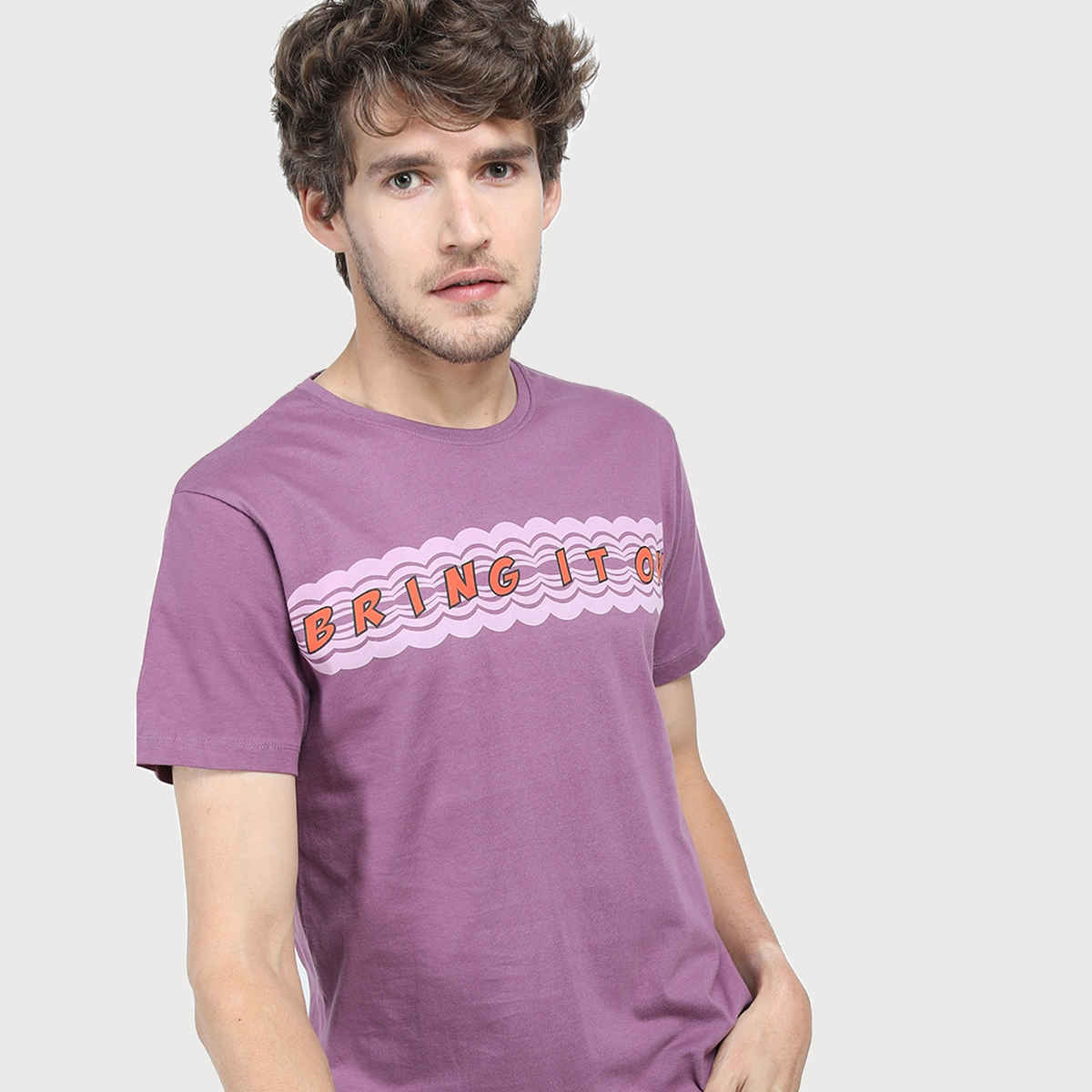 Locomotive Men's Round Neck Short Sleeve Slim Fit Printed T-shirt | Purple - S