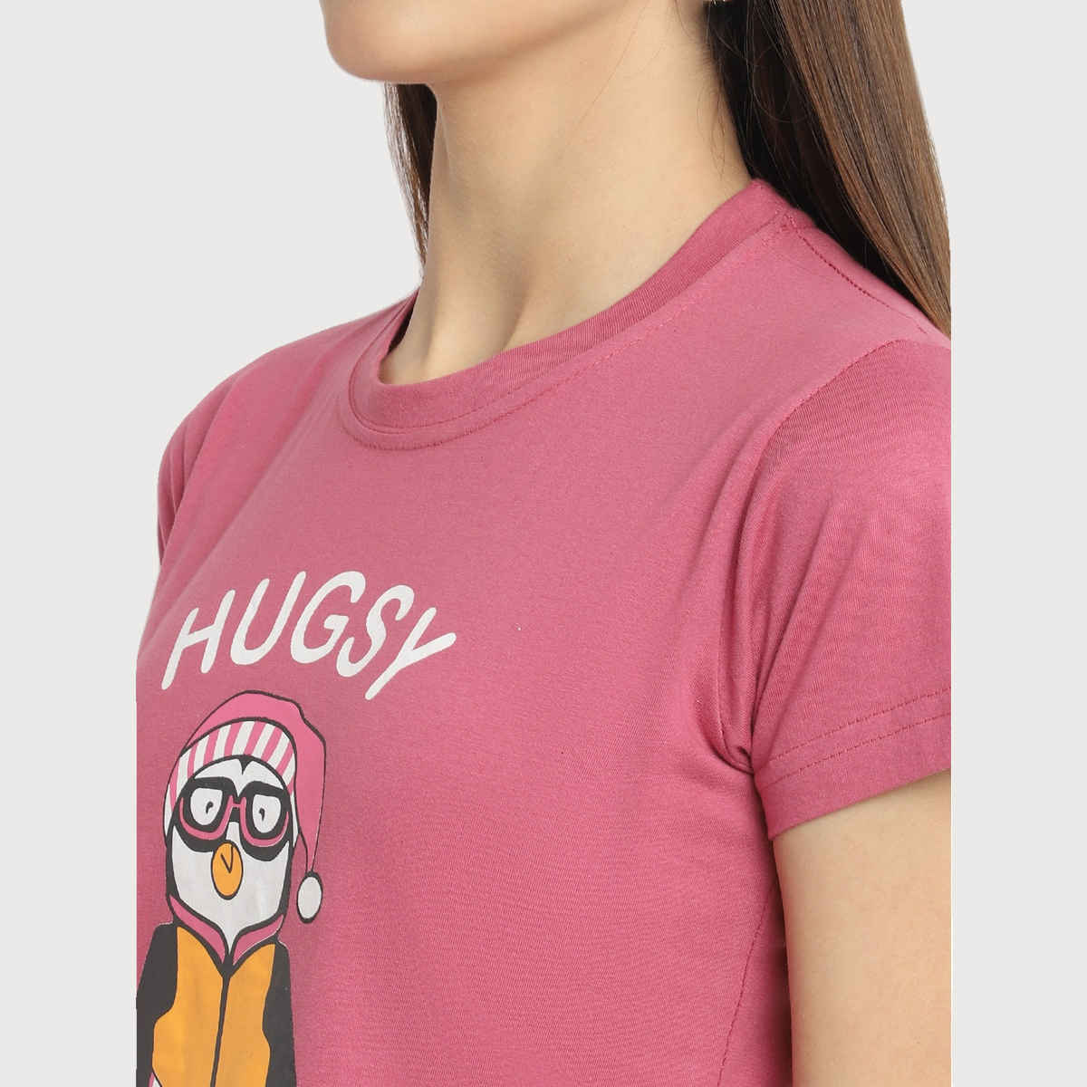 Fabflee Women Regular Cotton Printed Round Neck Tshirt | Pink | FAB-WT-35 | XL