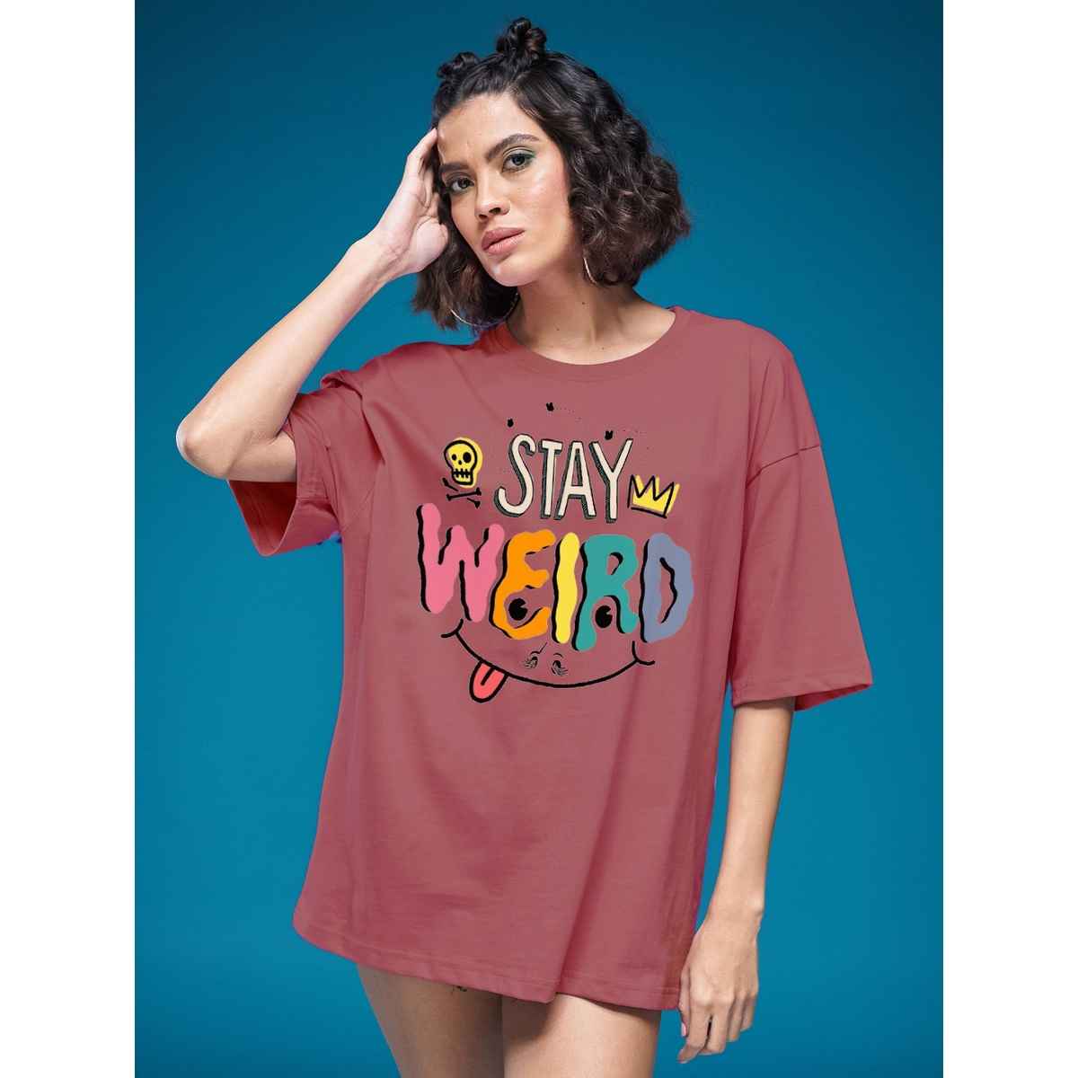 Smartees Womens Oversize Printed T-shirt | WW - 2031 | Onion Pink - M