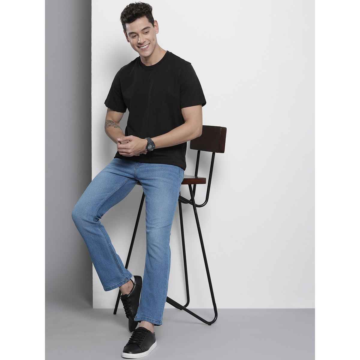 The Indian Garage Co Men's G-Noah Boot Cut Fit Jeans Solid Casual Jeans | Blue - 34