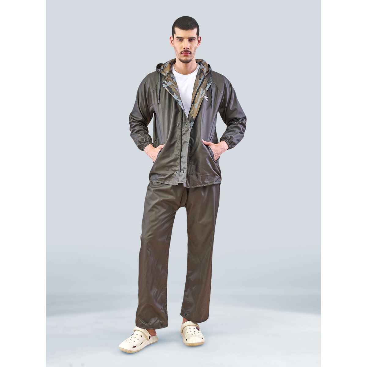 Lux Venus Lightweight Hooded Reversible Raincoat for Men With Waterproof Pant - Grey | 3XL