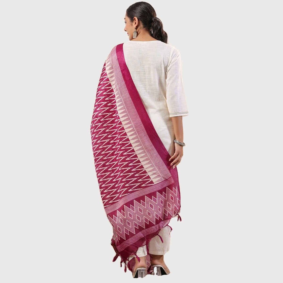 Anubhutee Women's Ethnic Straight Cotton Blend Kurta Set with Dupatta | Off White - S