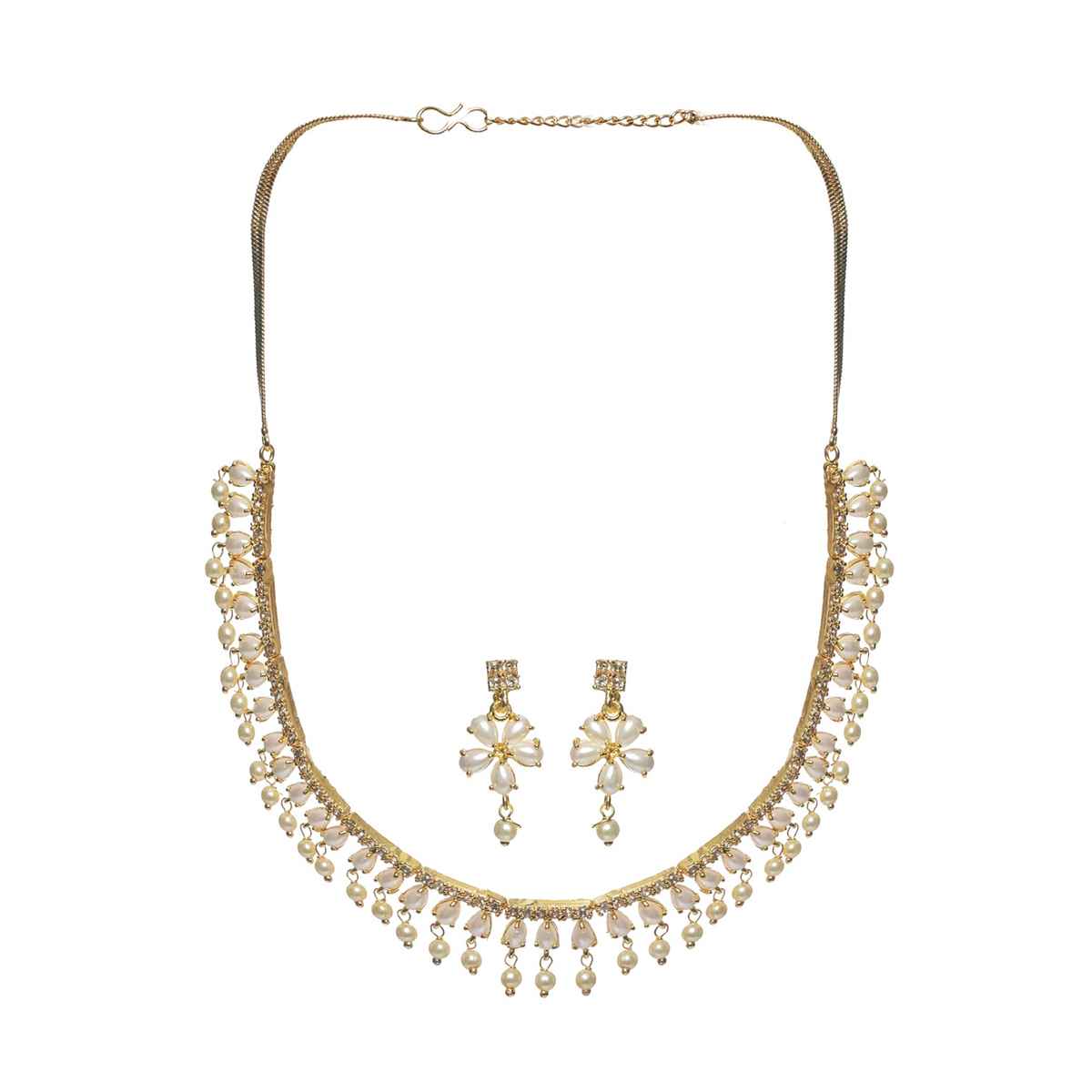 Priyaasi Gold Plated White Pearl AD - Studded Jewellery Set
