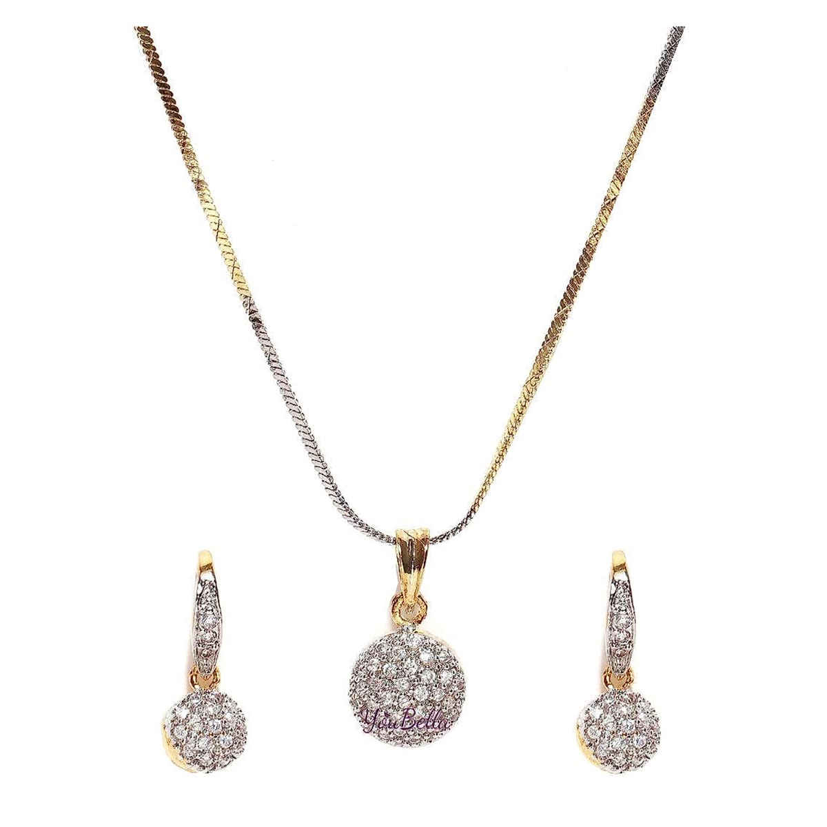 YouBella AD Gold Plated Pendant/Necklace Set with Earrings for Girls & Women (YBPD - 71037)