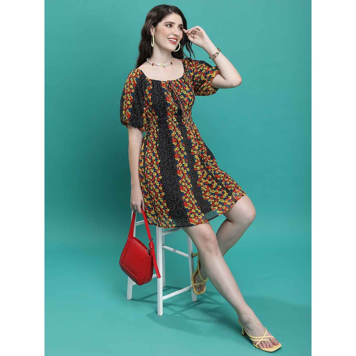 Ketch Women's Floral Printed Fit & Flare Dress | Multicolor - L