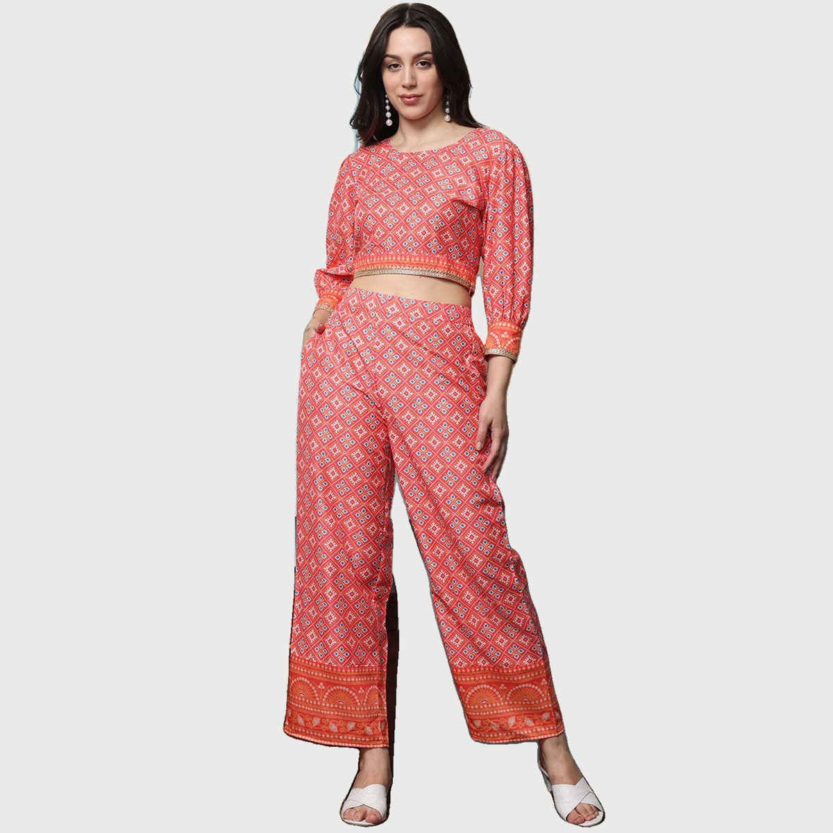 Ishin Women's Light Pink Co-rd Sets - M INWCSS24298 | PN