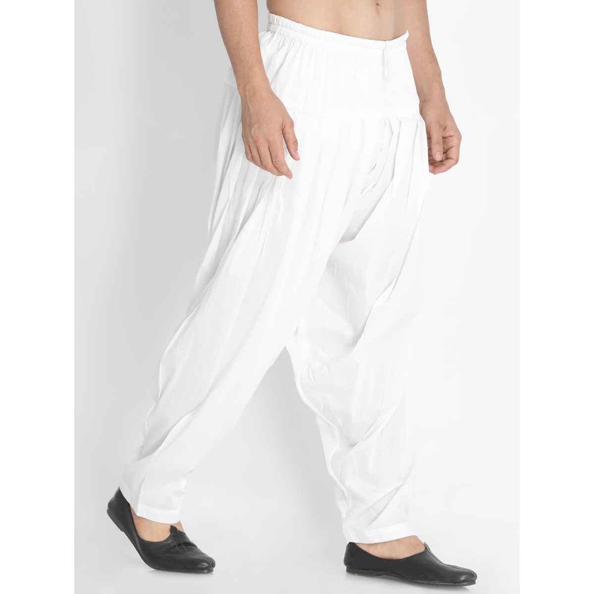 Vastramay Men's Cotton Blend Pyjama | White - L