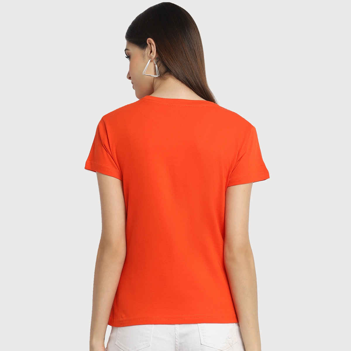 Fabflee Women Regular Cotton Printed Round Neck Tshirt | Orange | FAB-WT-44 | XL