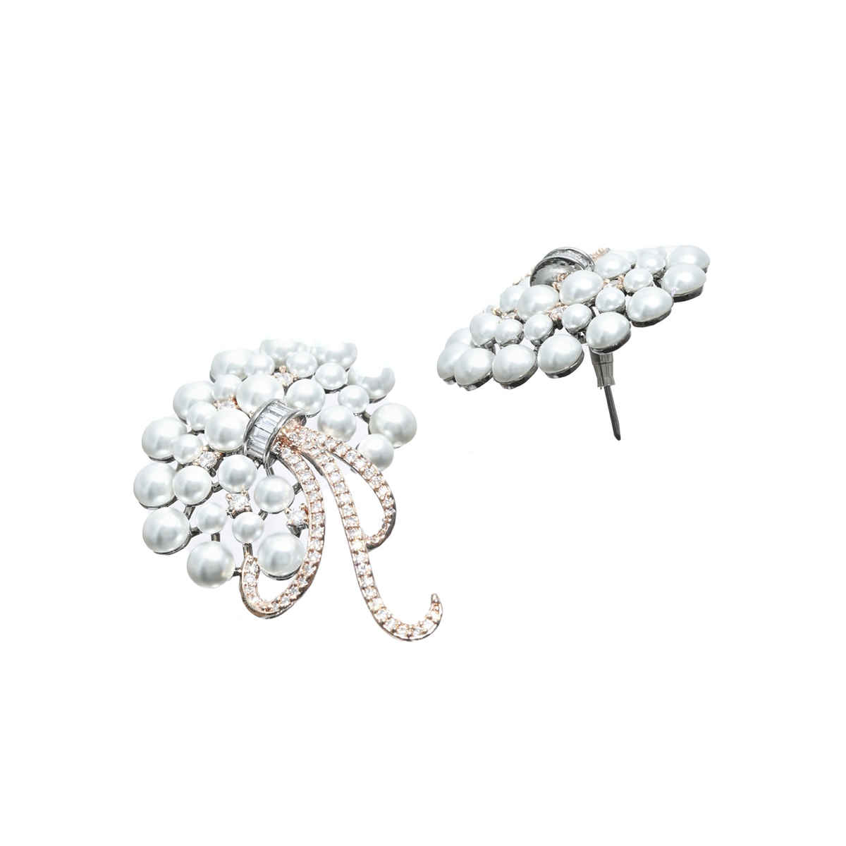 Priyaasi Priyaasi Floral American Diamond Silver Rose Gold Plated Earrings