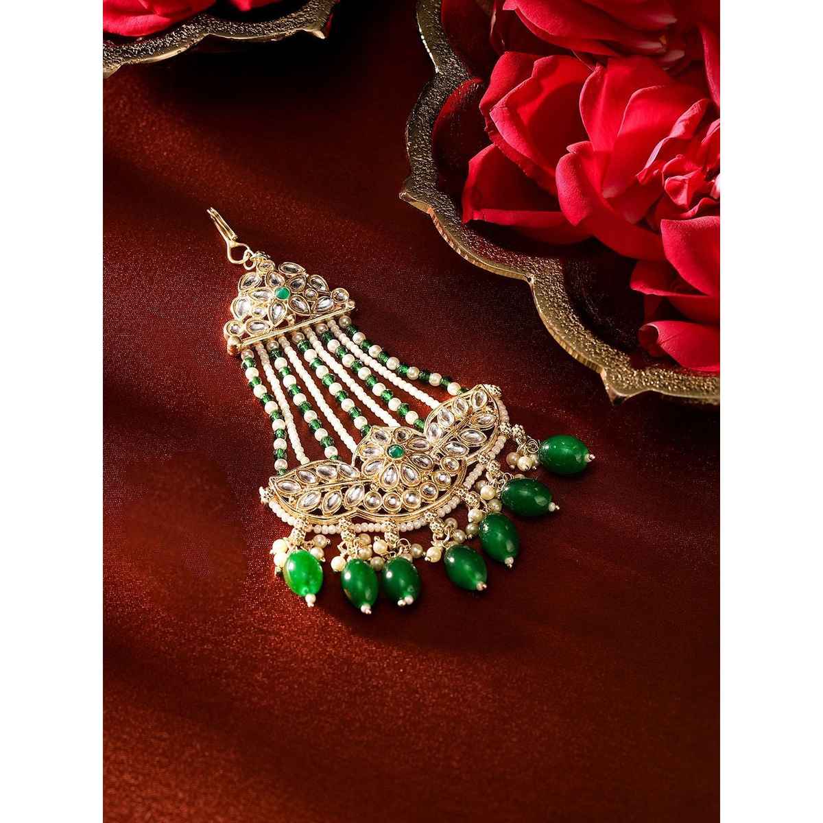 Priyaasi Gold Plated Kundan Studded Jhumar Passa Head Jewellery