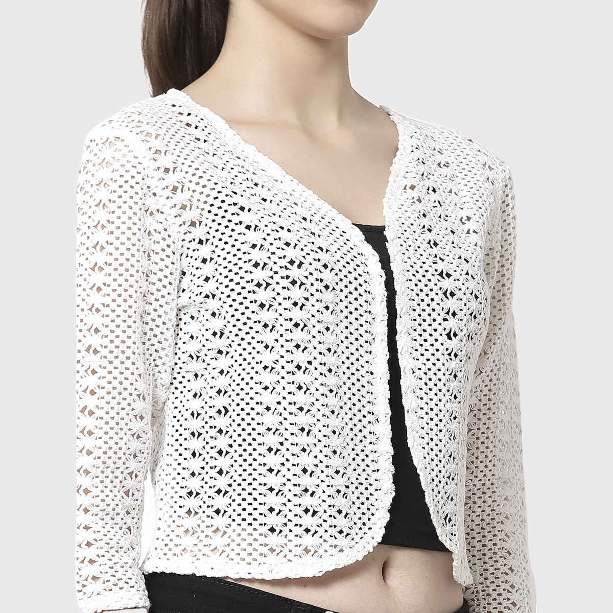 Style Quotient Women Self Design Shrug | S | AW21SQSVETAH - White