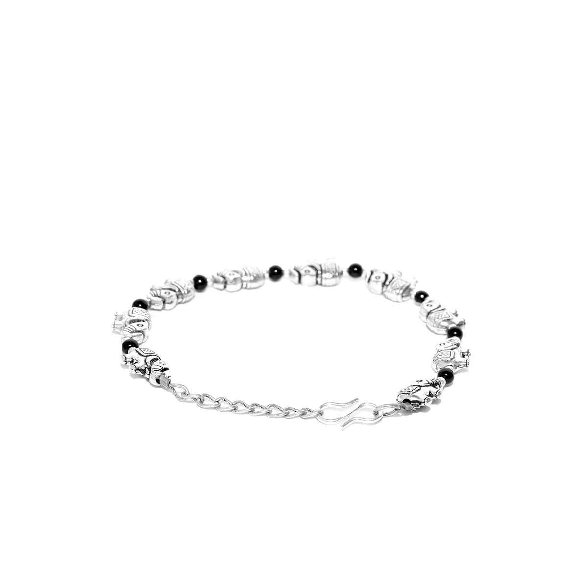 Priyaasi Antique Oxidised Silver-Toned Elephant Inspired Adjustable Chain Bracelet