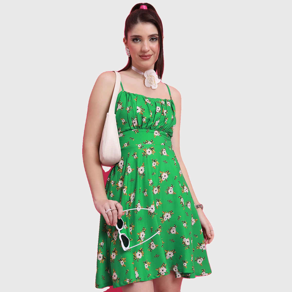 Ketch Women's Floral Printed Shoulder Straps Fit & Flare Dress | Multicolor - S